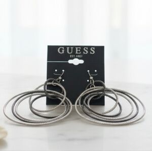 GUESS Silver and Black Pave Orbital Multi-Layer Hoop Earrings NEW